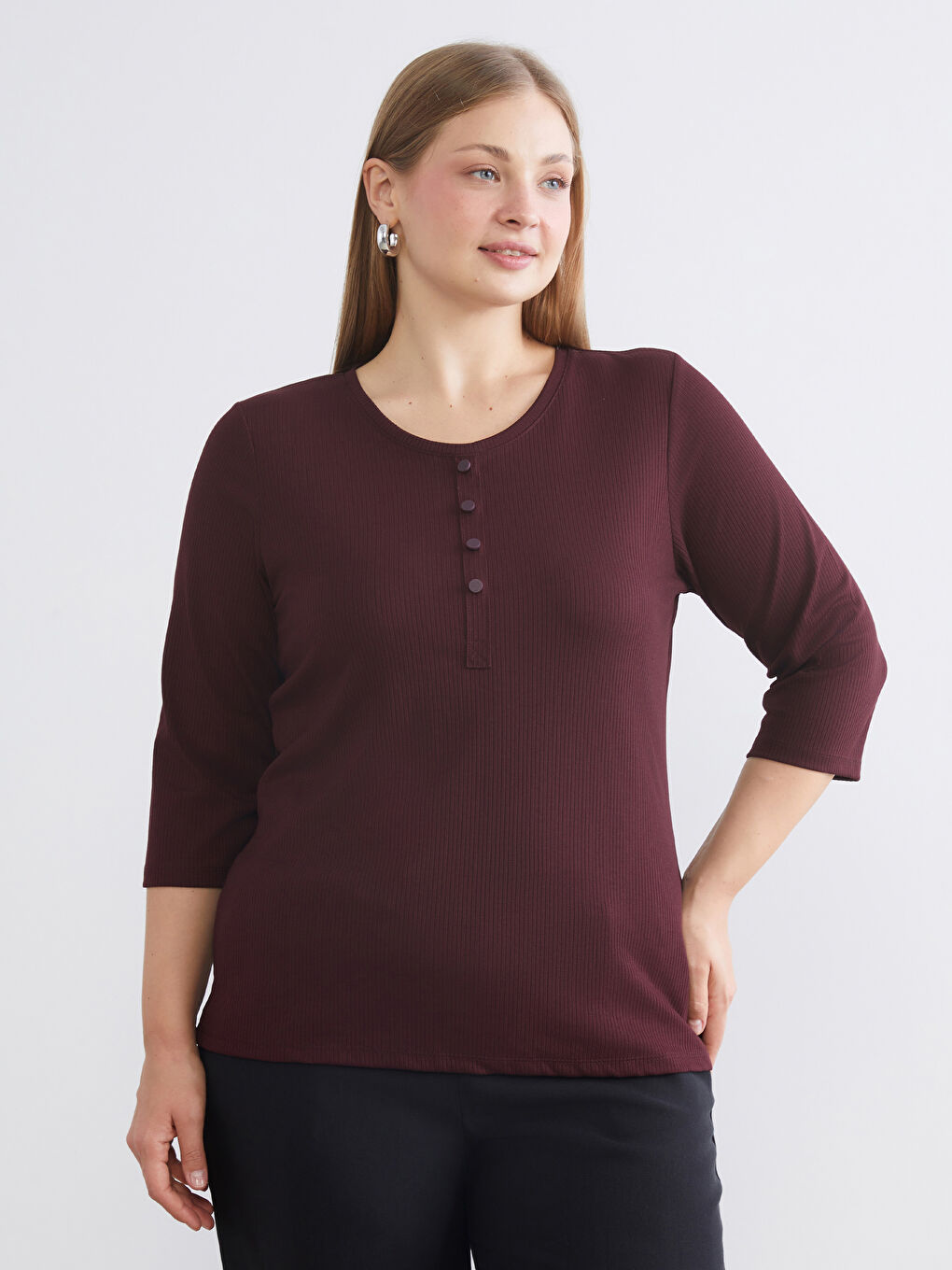 Mürdüm Bisiklet Yaka Kadın Tişört-7