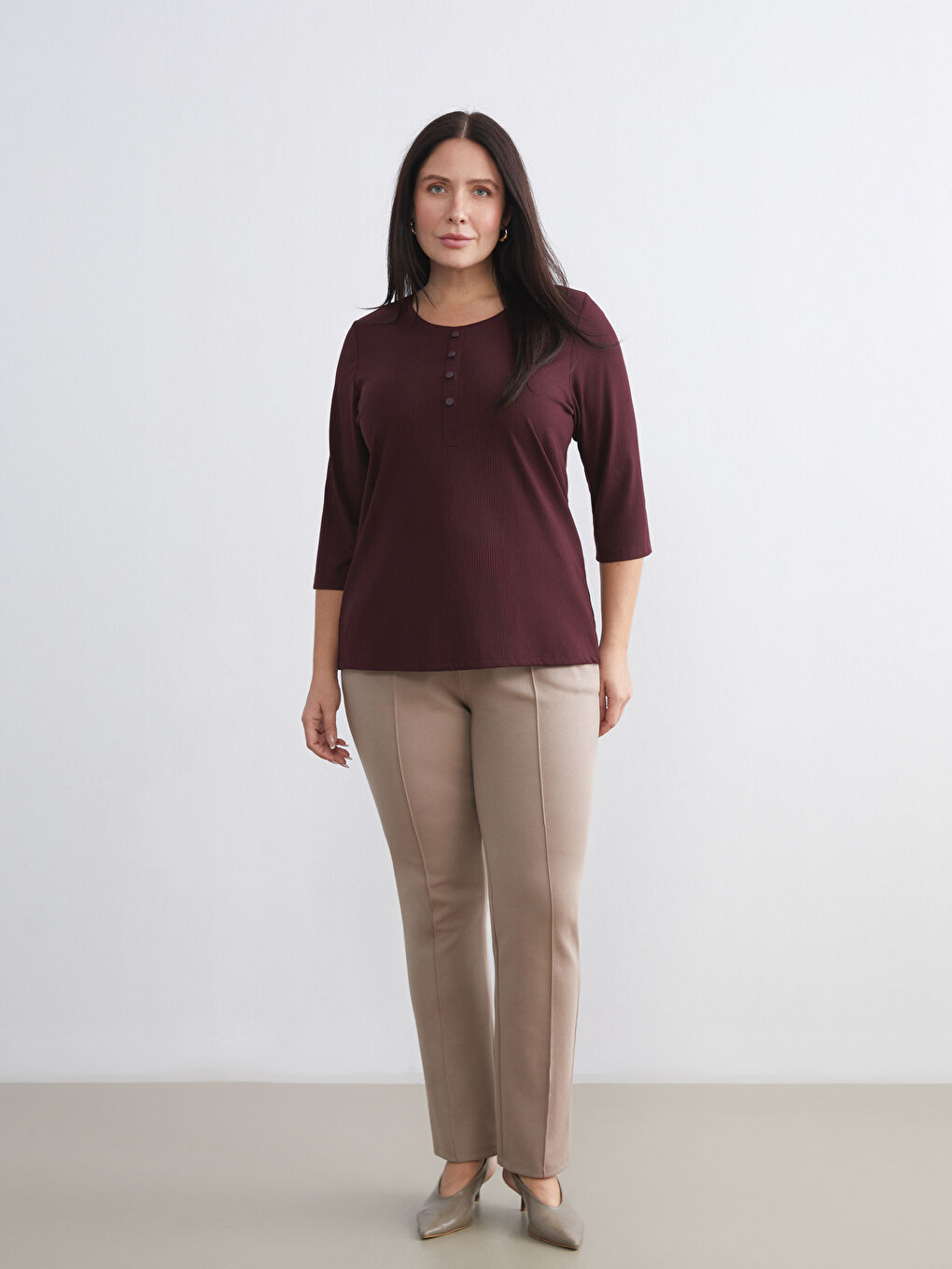 Mürdüm Bisiklet Yaka Kadın Tişört-6