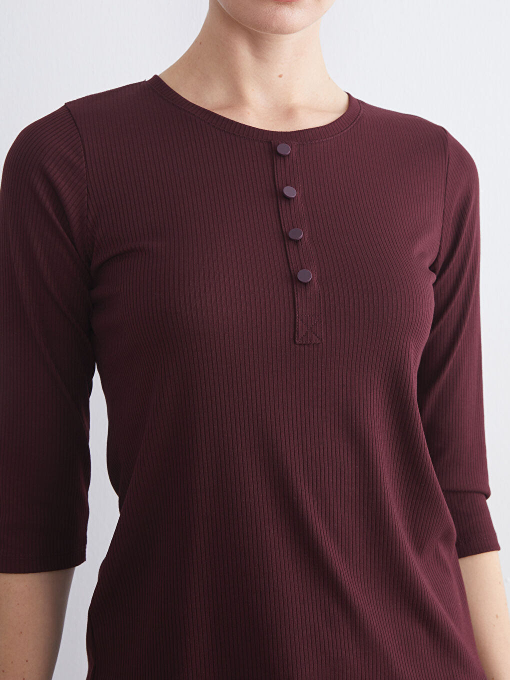 Mürdüm Bisiklet Yaka Kadın Tişört-4