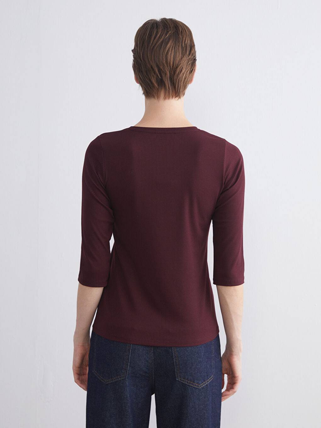 Mürdüm Bisiklet Yaka Kadın Tişört-5