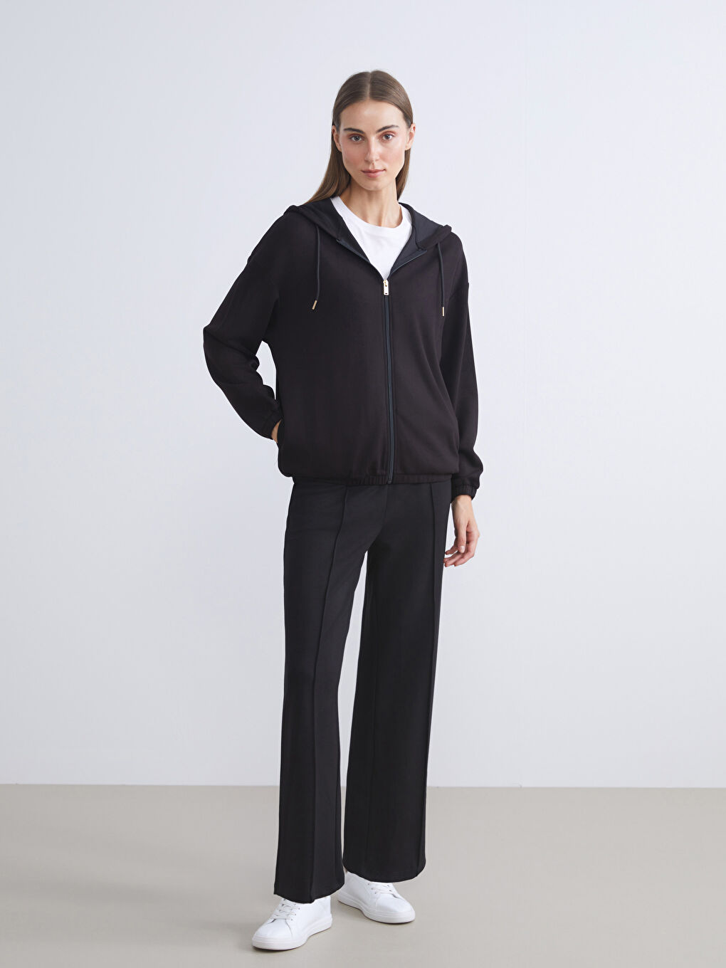 LCWAIKIKI Classic Hooded Oversize Women's Zipper Sweatshirt -W57958Z8-CVL