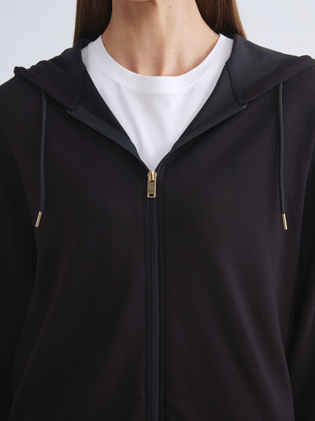 LCWAIKIKI Classic Hooded Oversize Women's Zipper Sweatshirt -W57958Z8-CVL