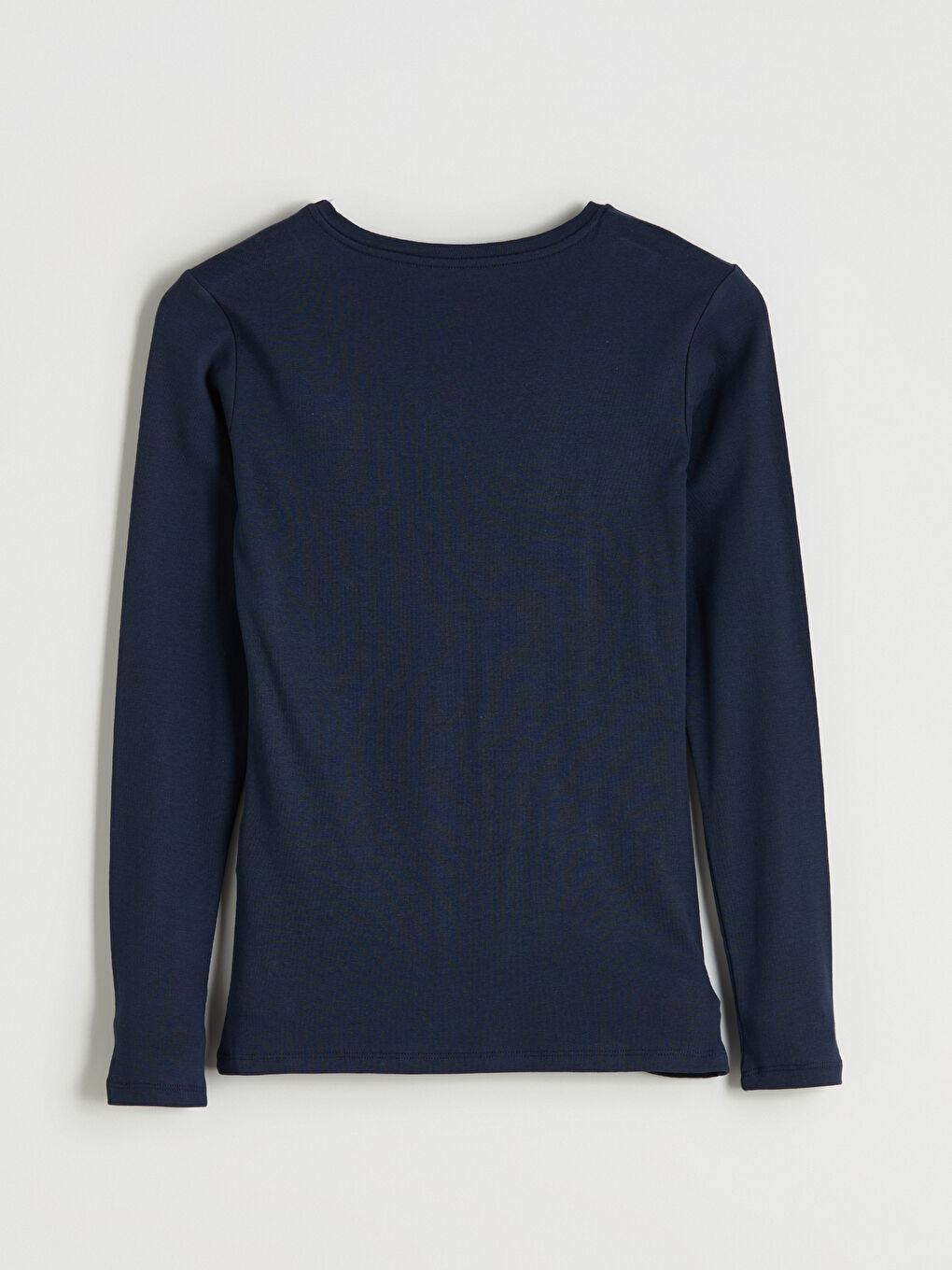 Lacivert V Yaka Uzun Kollu Kadın Tişört-7