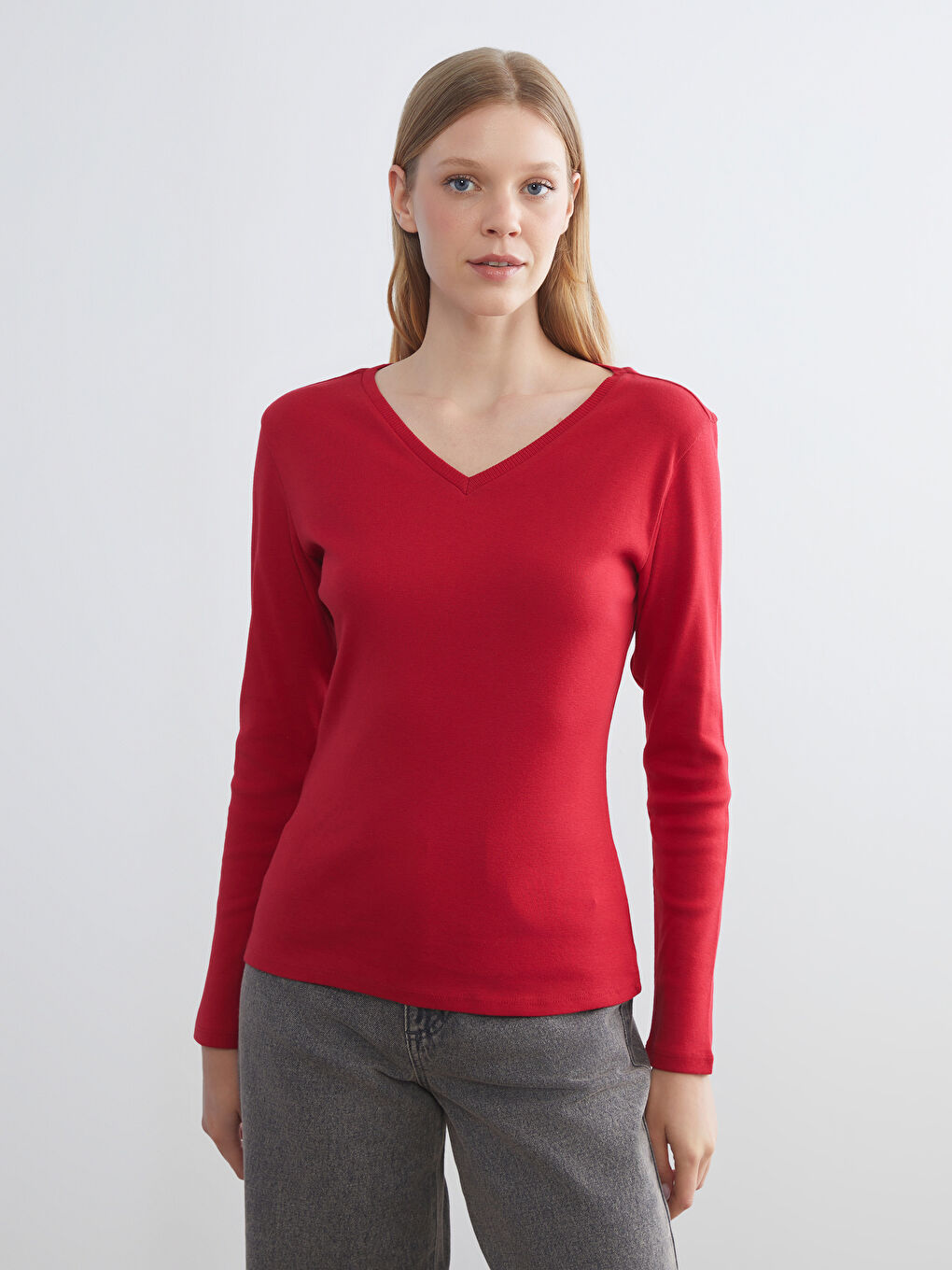 LCWAIKIKI Basic V Neck Women's T-Shirt -W57961Z8-HKP