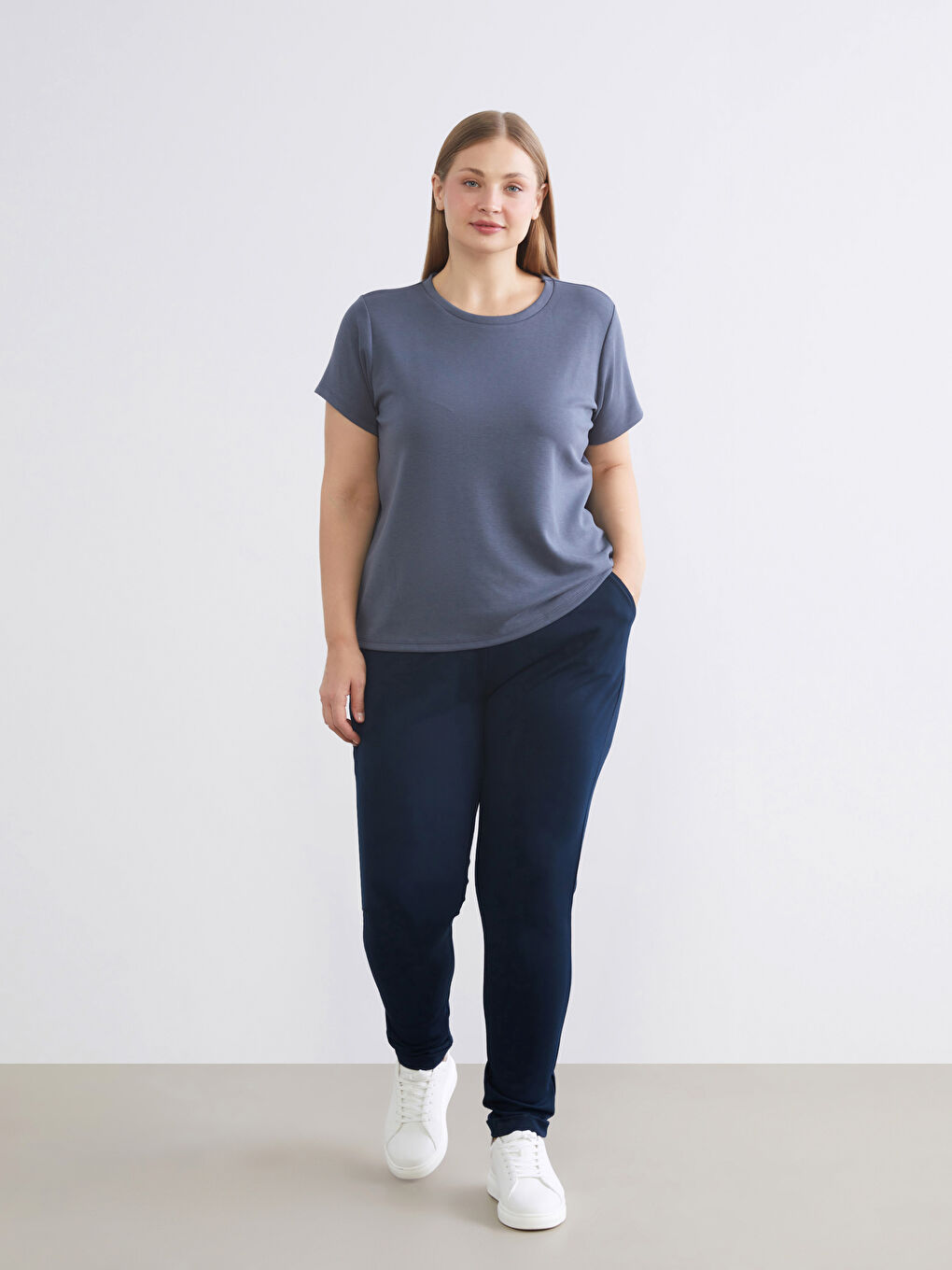 Lacivert Beli Lastikli Kadın Jogger Eşofman Altı-5