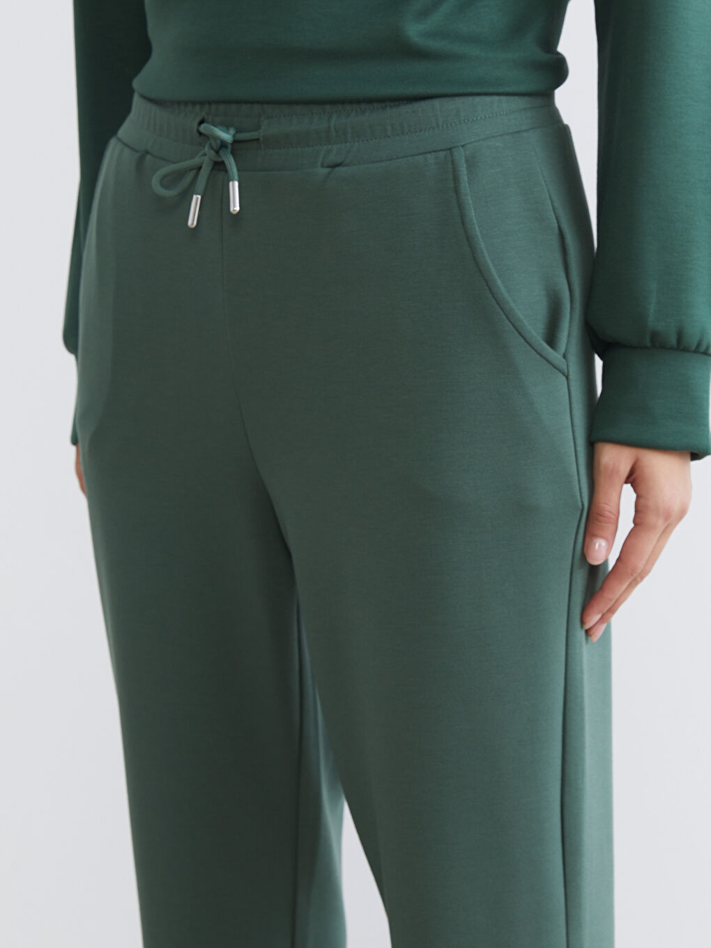 Yeşil Beli Lastikli Kadın Jogger Eşofman Altı-2