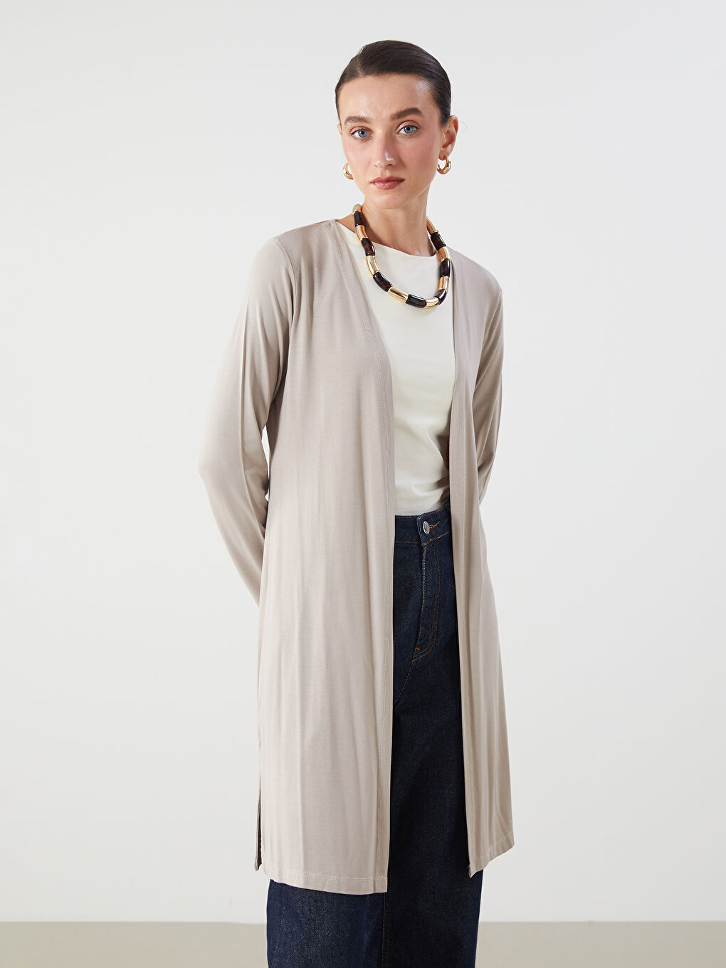 LCWAIKIKI Classic Shawl Collar Women's Cardigan -W57970Z8-GEY