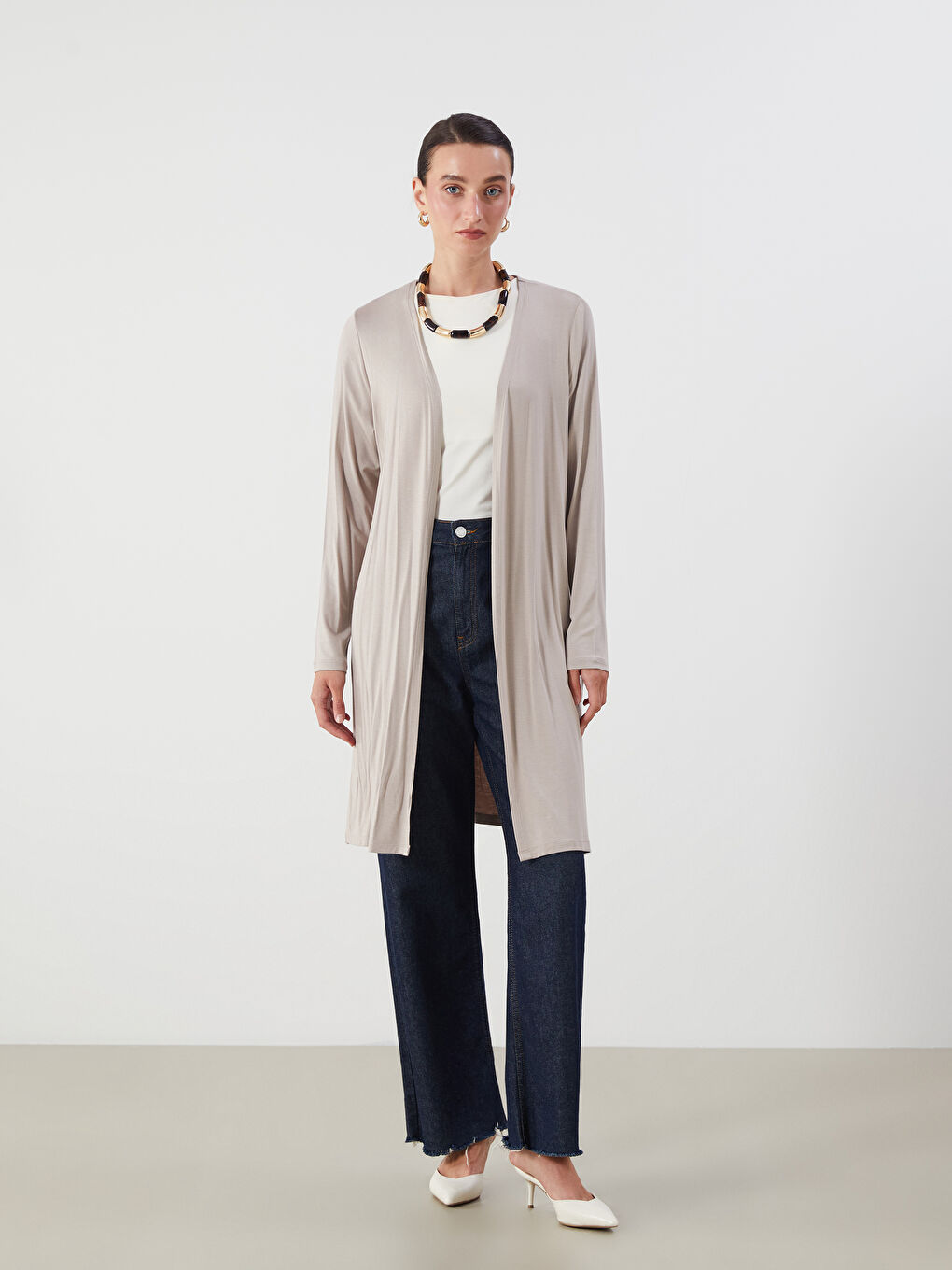 LCWAIKIKI Classic Shawl Collar Women's Cardigan -W57970Z8-GEY