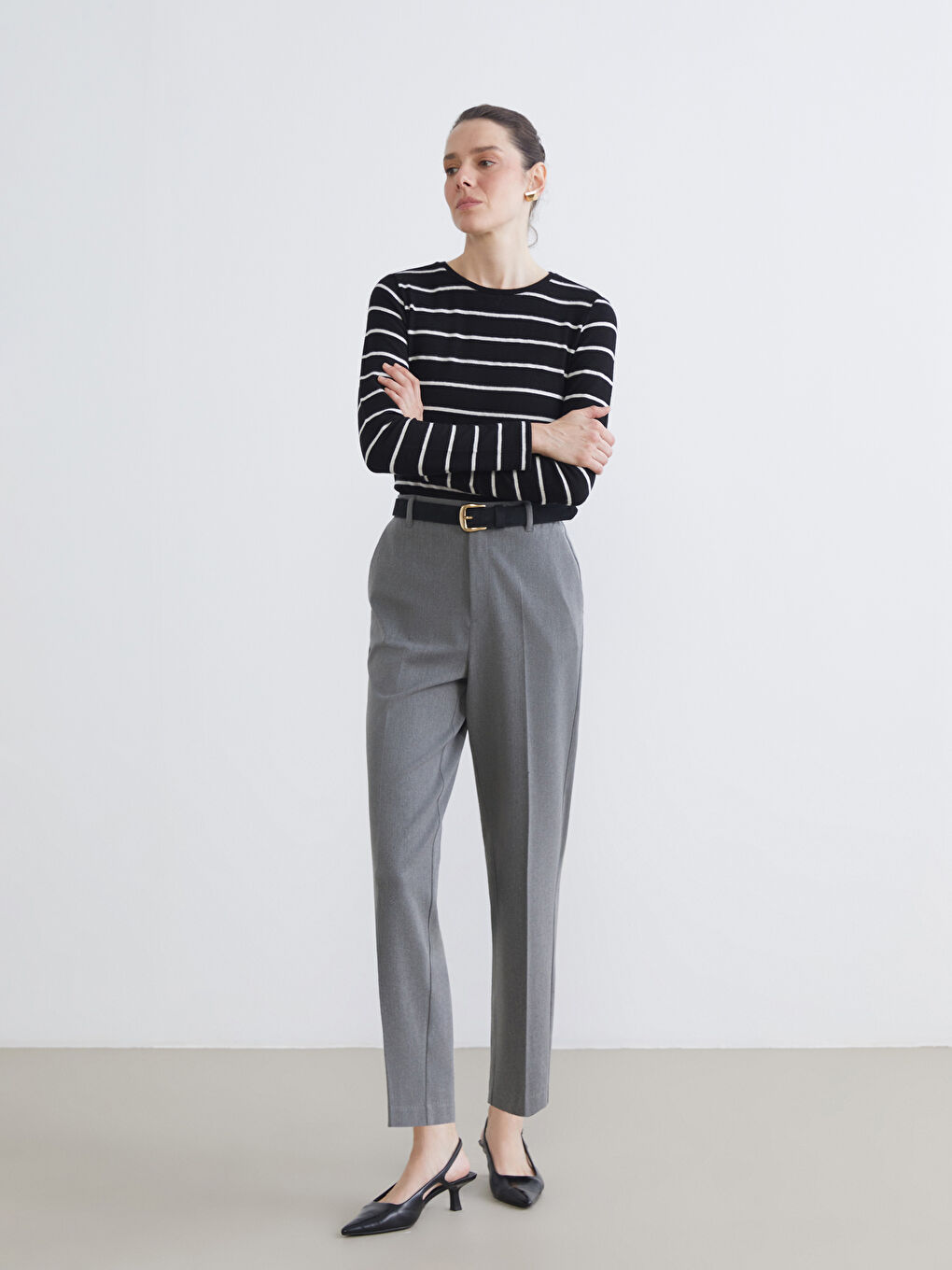 Crew Neck Striped Women's T-Shirt-2