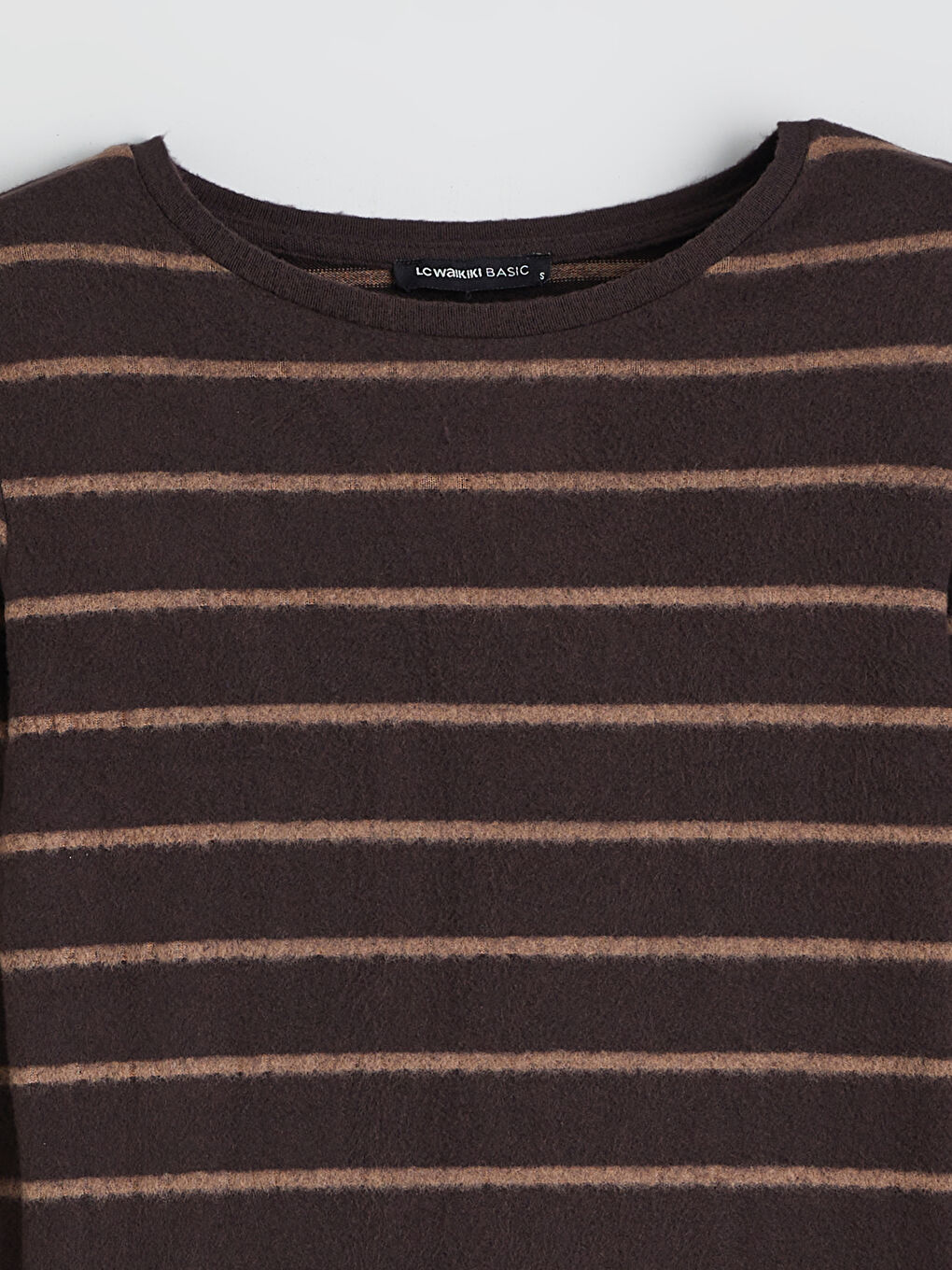 Kahverengi Bisiklet Yaka Çizgili Kadın Tişört-5