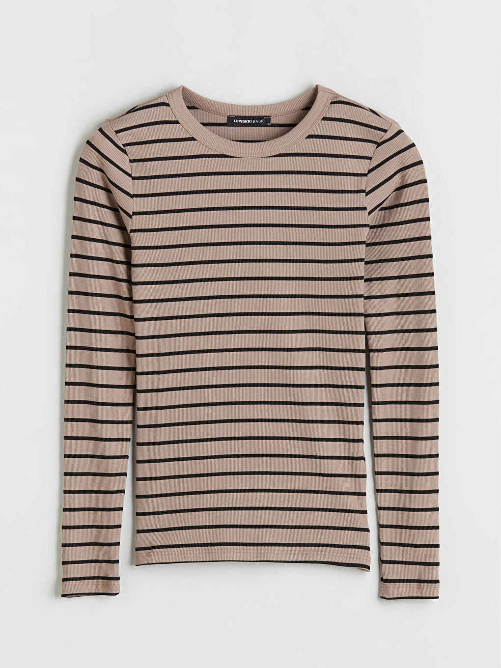 Bej Bisiklet Yaka Çizgili Kadın Body-6