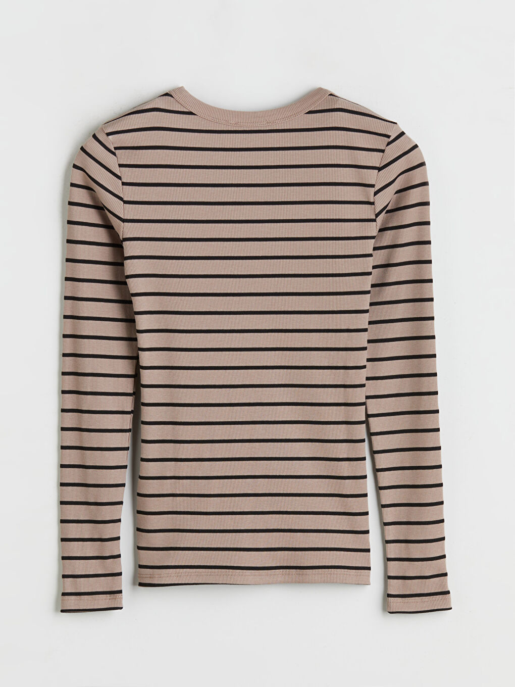 Bej Bisiklet Yaka Çizgili Kadın Body-7