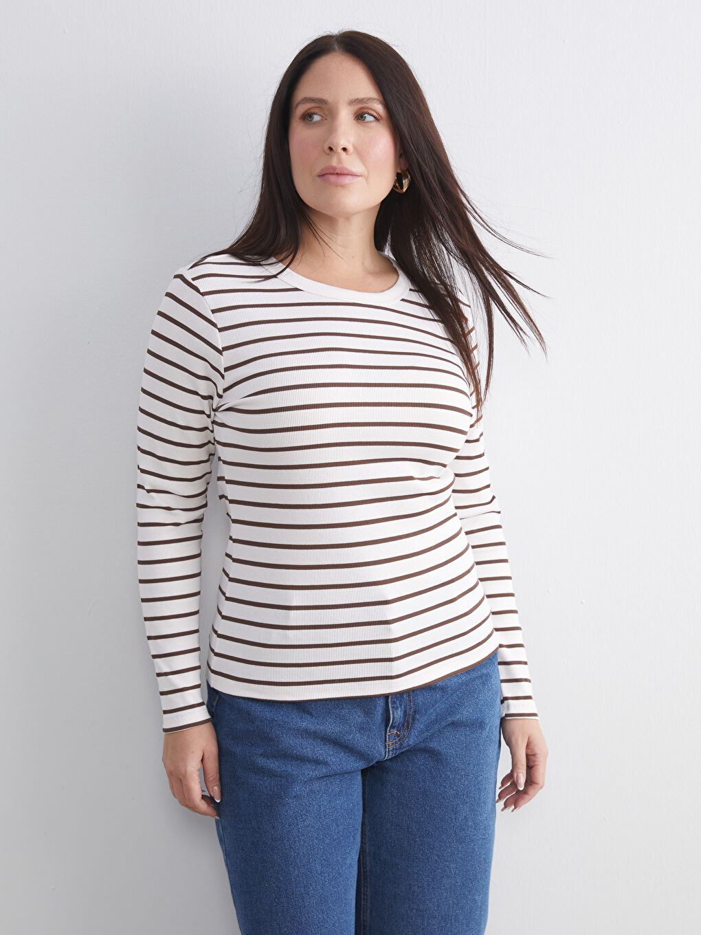Crew Neck Striped Women's Body-1