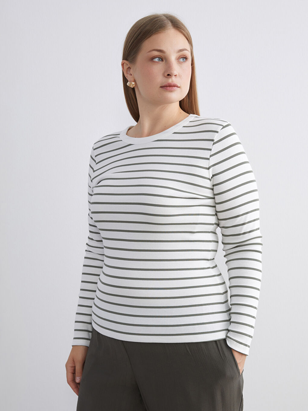 Crew Neck Striped Women's Body-1