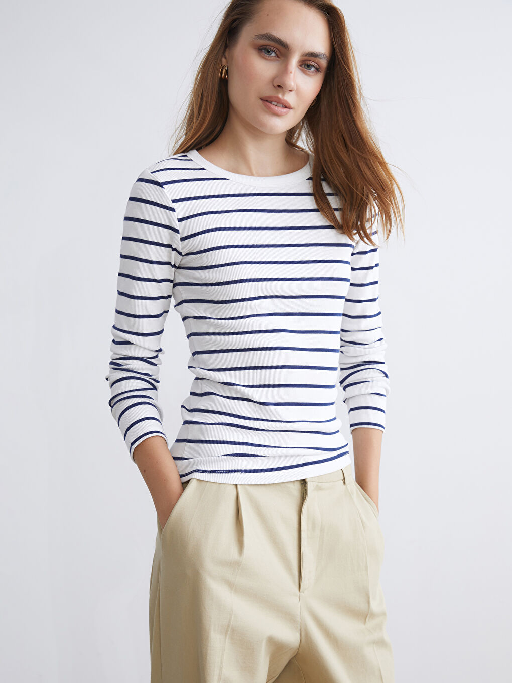 LCWAIKIKI Classic Crew Neck Striped Women's Body -W57973Z8-LGS