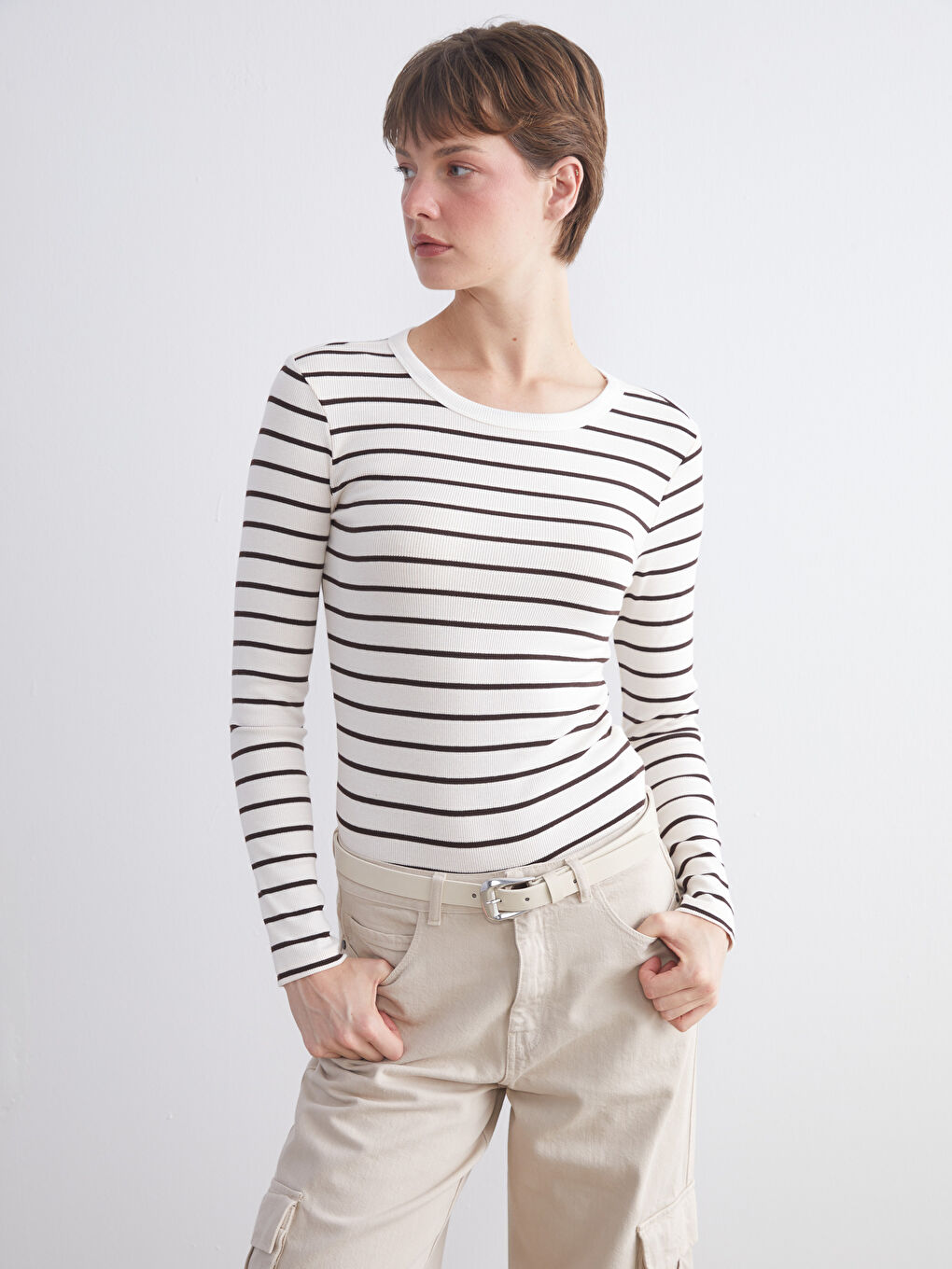 LCWAIKIKI Classic Crew Neck Striped Women's Body -W57973Z8-LEW
