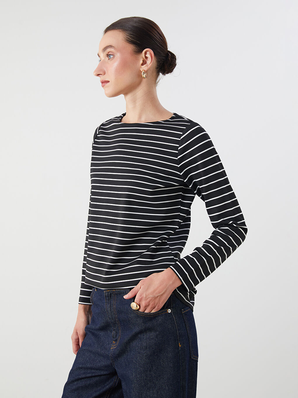LCWAIKIKI Classic Crew Neck Striped Women's T-Shirt -W57974Z8-LEG