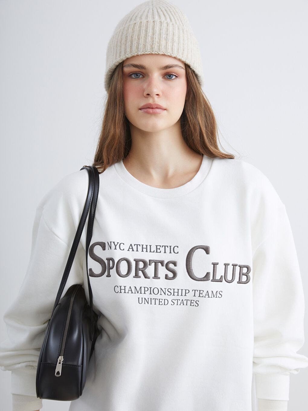 XSIDE ACTIVE Crew Neck Embroidered Oversize Women's Sweatshirt -W57984Z8-J5E