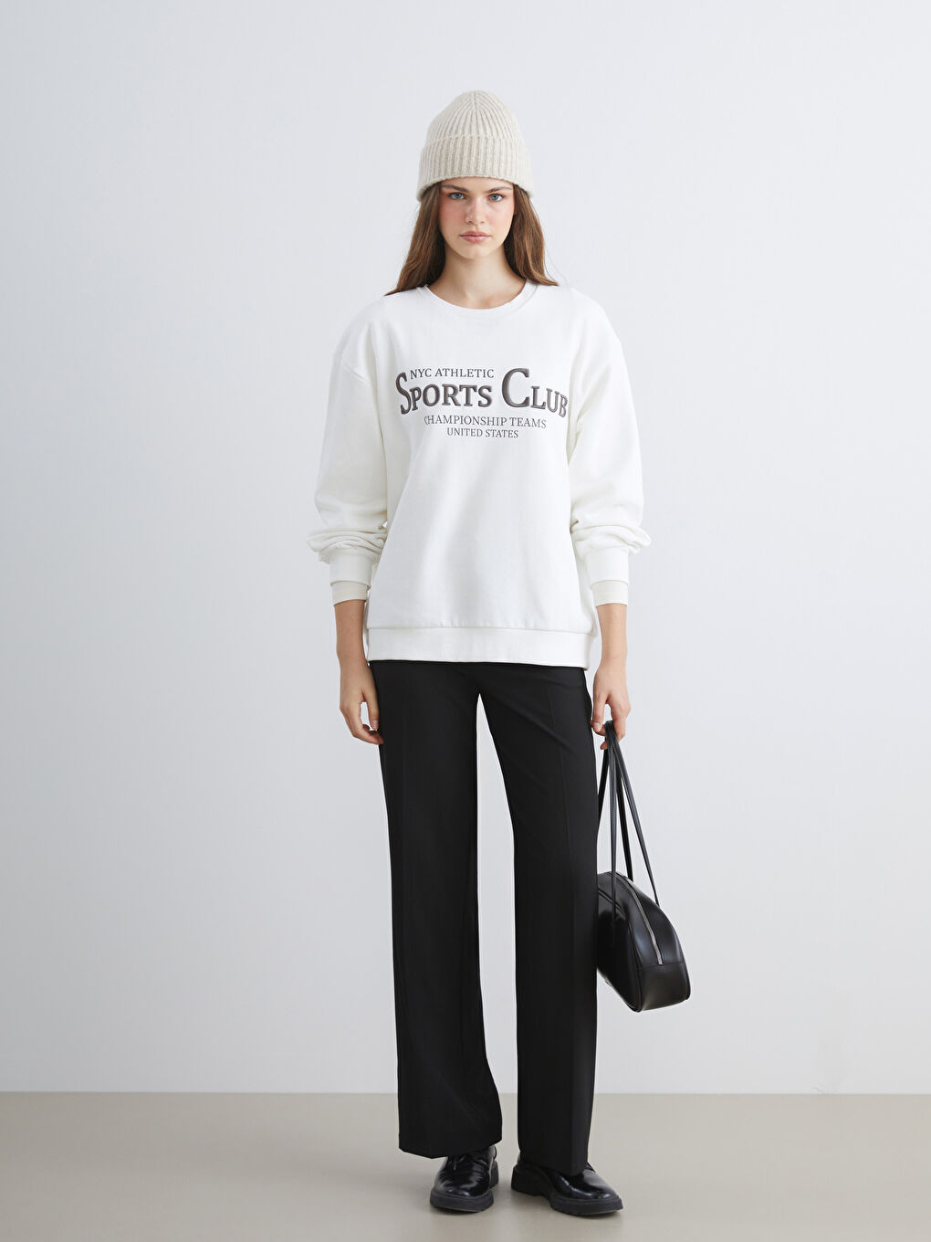 XSIDE ACTIVE Crew Neck Embroidered Oversize Women's Sweatshirt -W57984Z8-J5E
