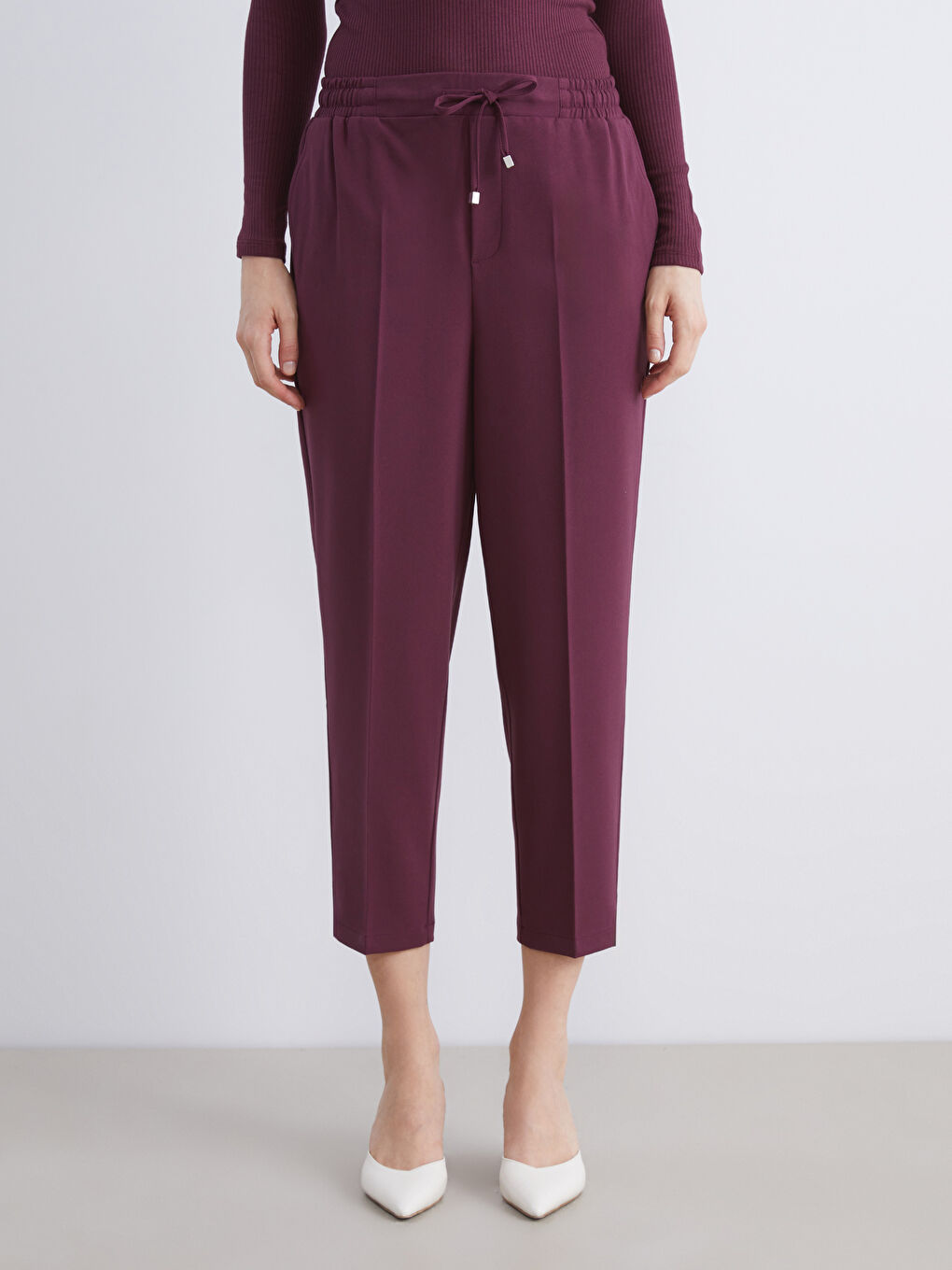Elastic Waist Carrot Fit Women's Trousers-1