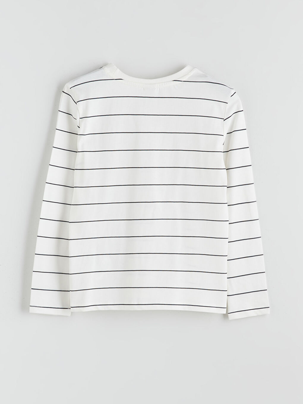 Siyah Bisiklet Yaka Çizgili Kız Çocuk Tişört-1