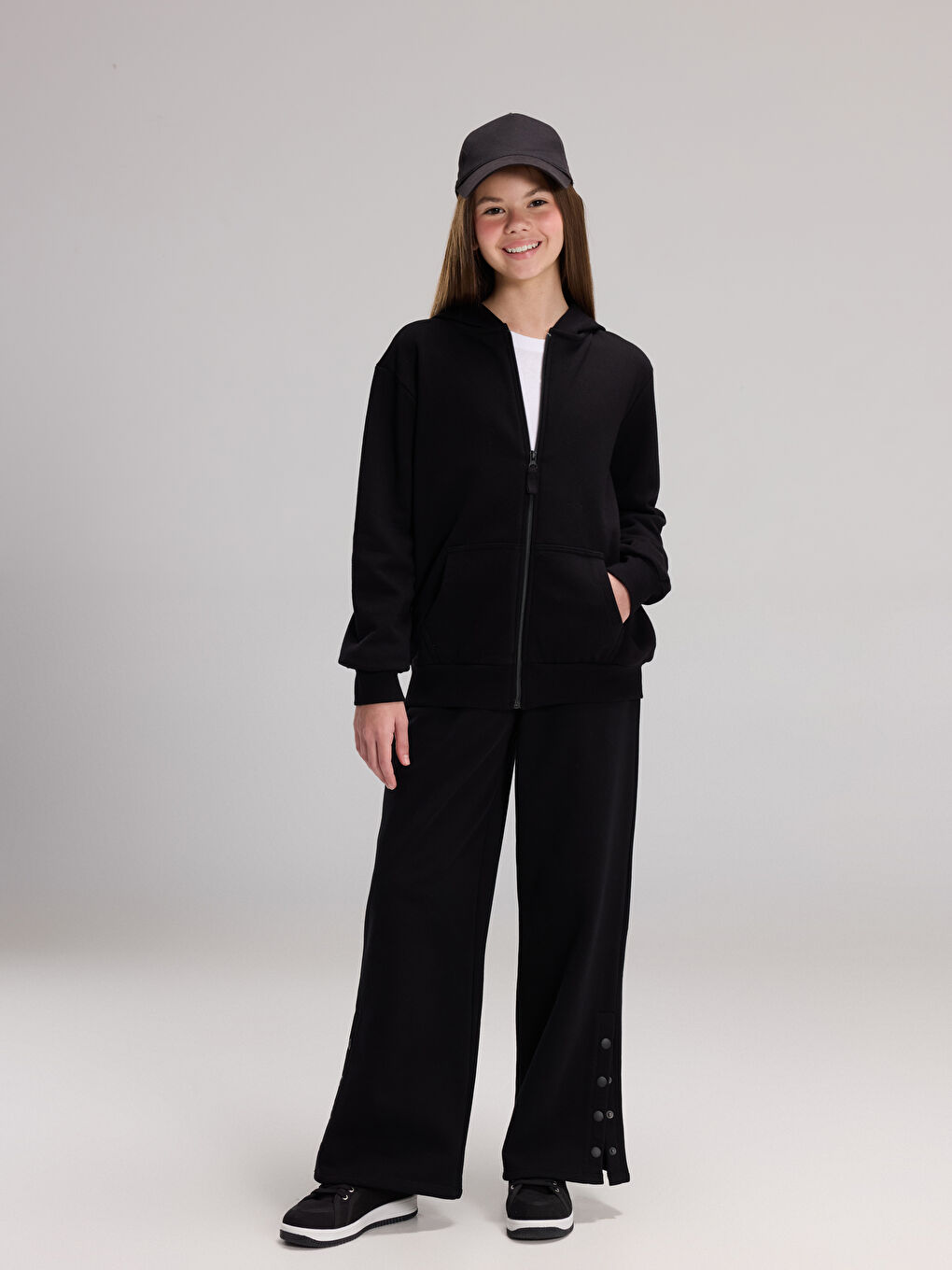 سويت شيرت بسحاب كم طويل للبنات-1