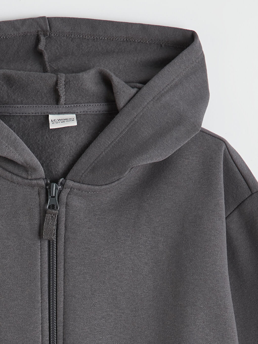 Gri Kapüşonlu Kız Çocuk Fermuarlı Sweatshirt-1