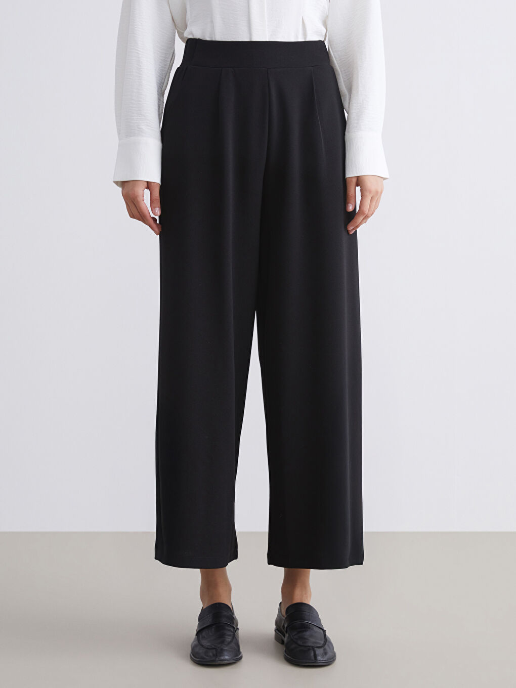 Women's Elastic Waist Plain Trousers-2