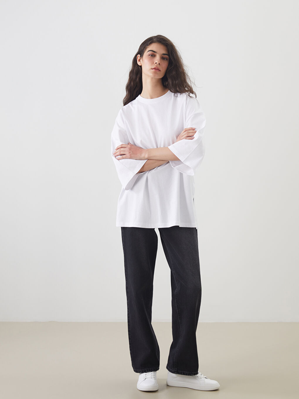 LCW Modest Crew Neck Oversize Women's T-Shirt -W58125Z8-Q6K