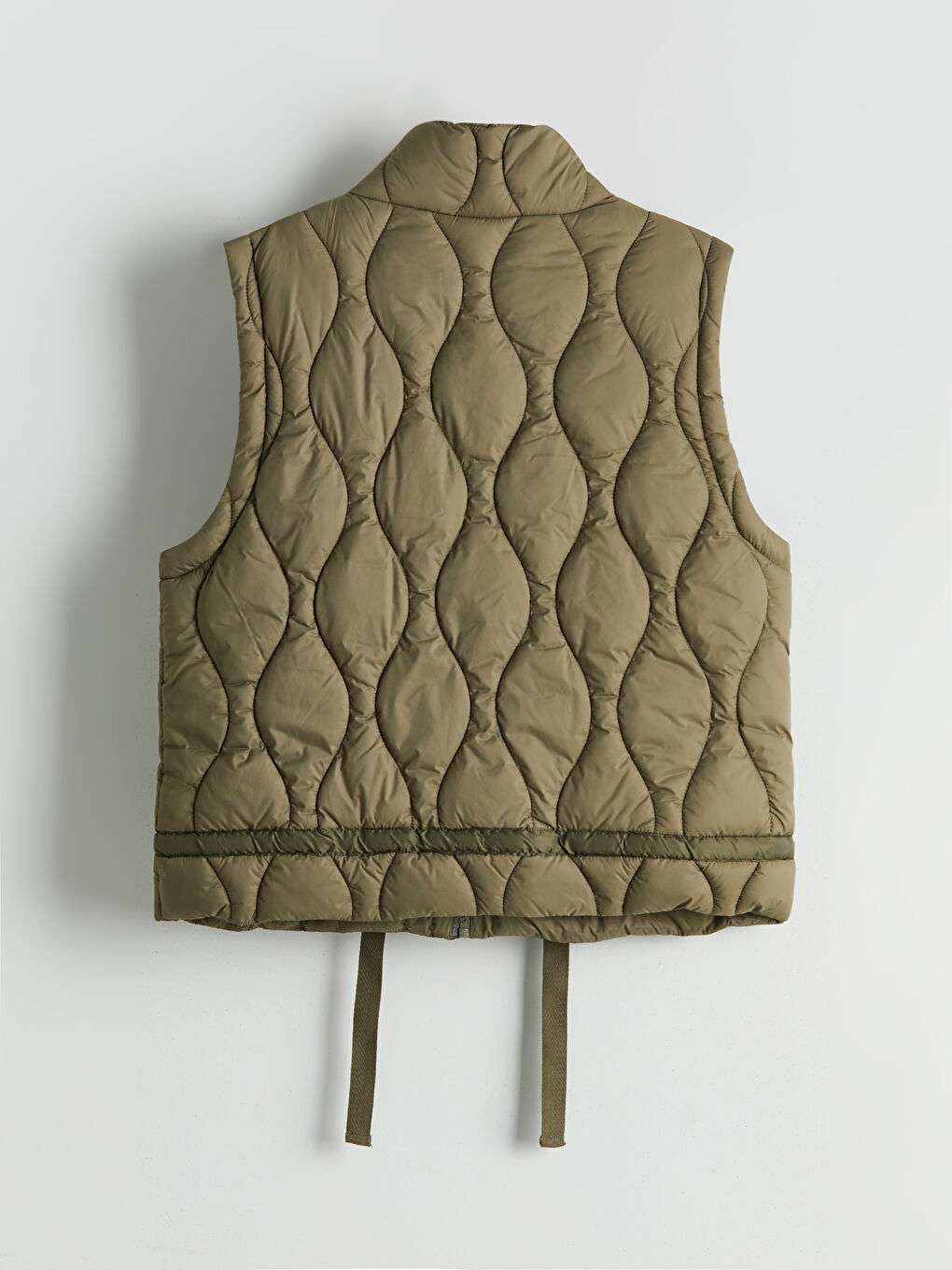 Haki Dik Yaka Kapitone Oversize Kadın Şişme Yelek-5