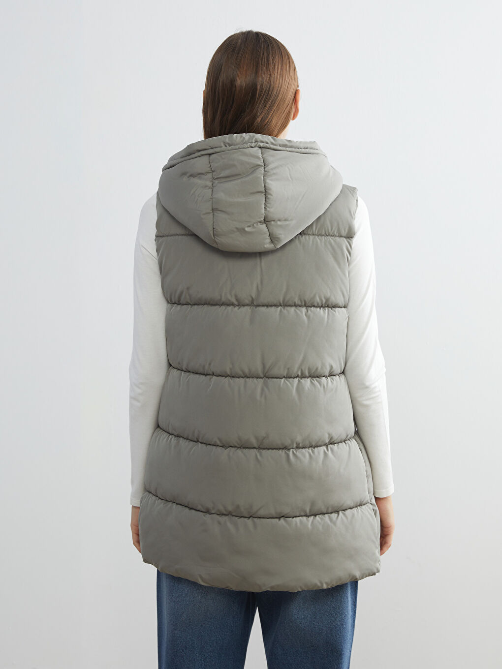 Haki Kapüşonlu Kadın Şişme Yelek-4