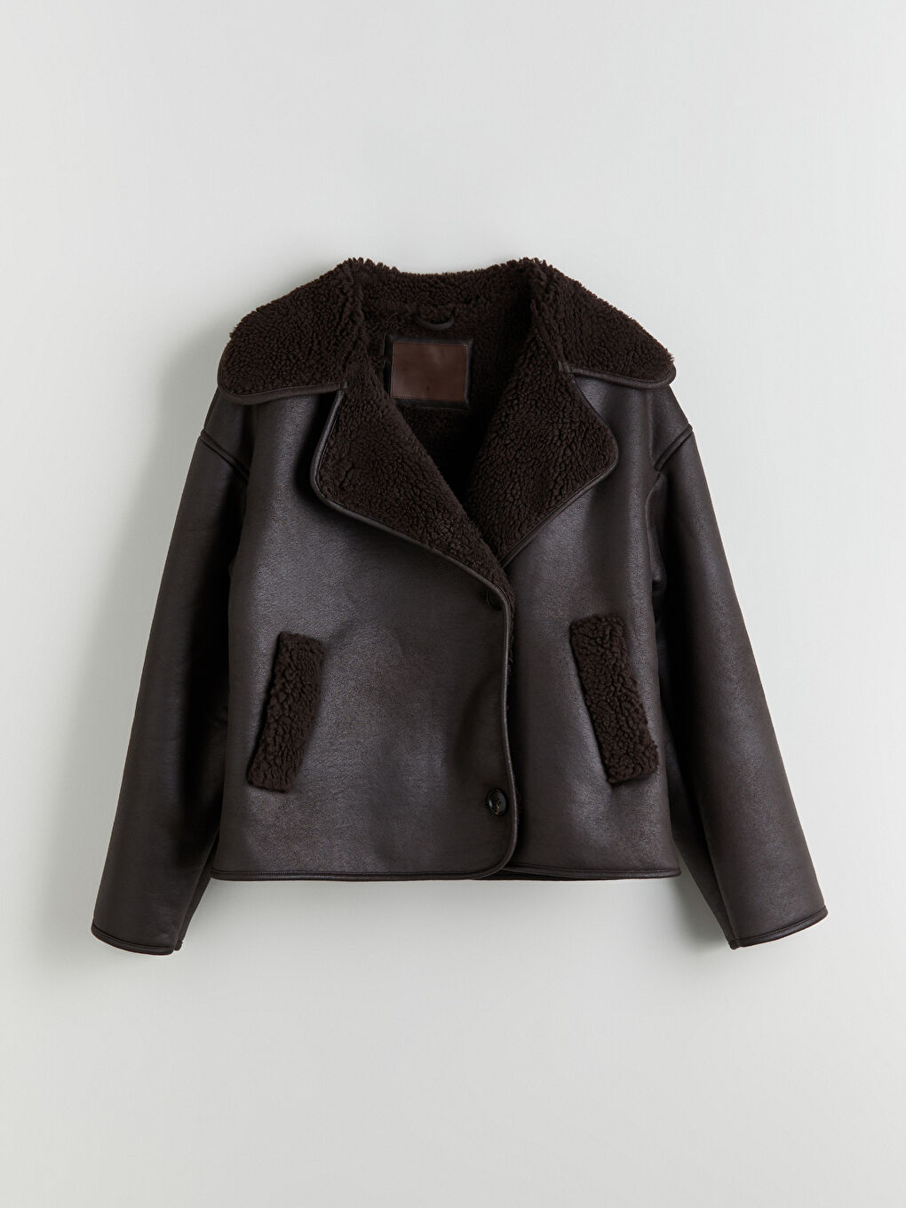 Kahverengi Kürk Yaka Oversize Kadın Süet Mont-6