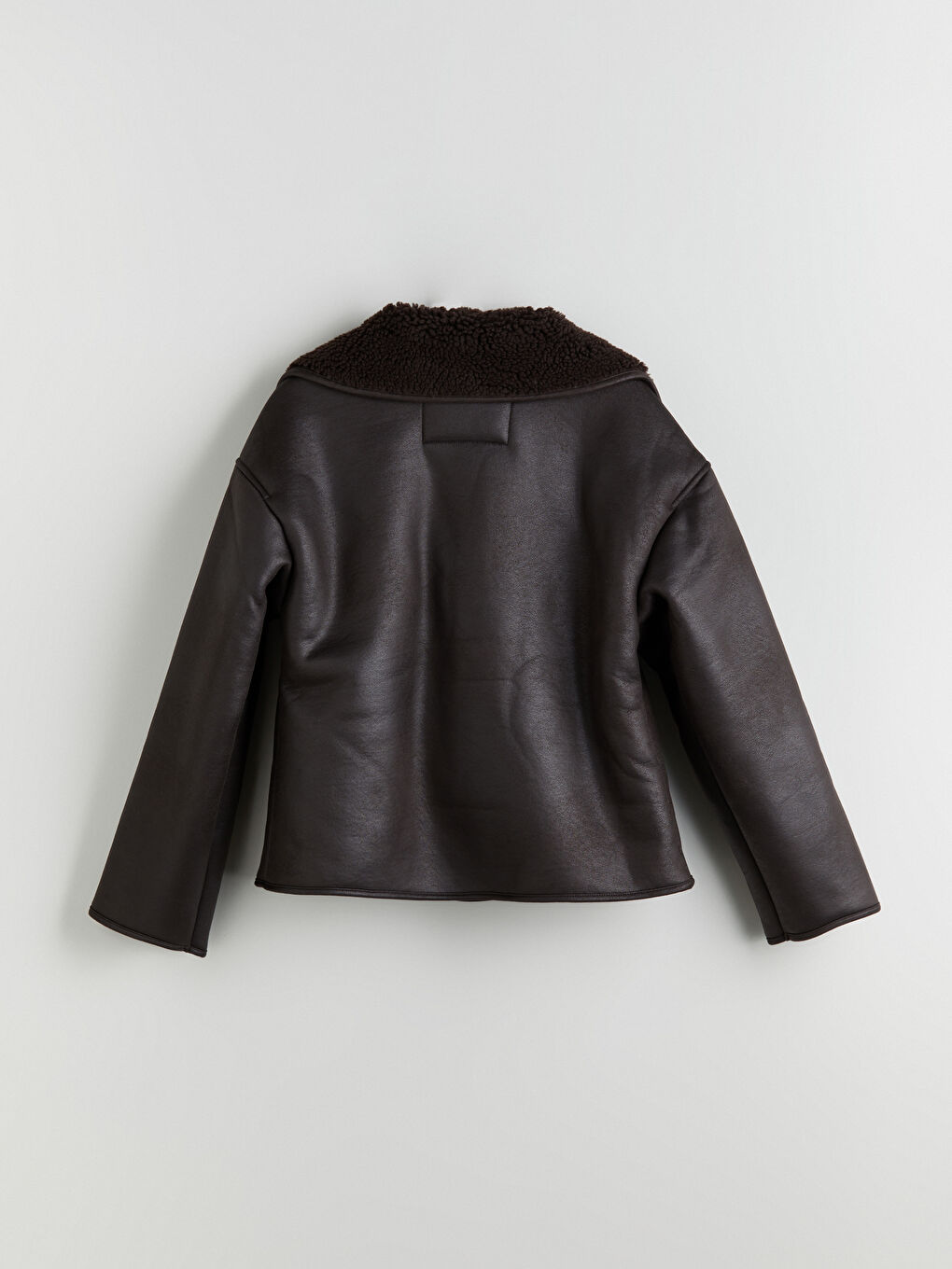 Kahverengi Kürk Yaka Oversize Kadın Süet Mont-8