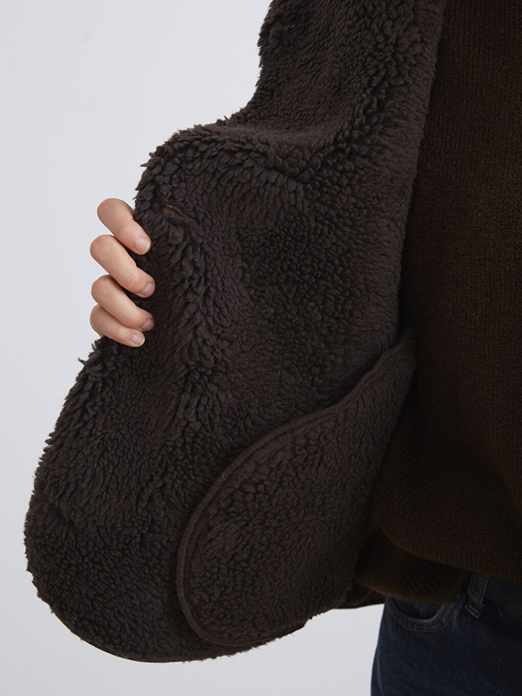 Kahverengi Kürk Yaka Oversize Kadın Süet Mont-4