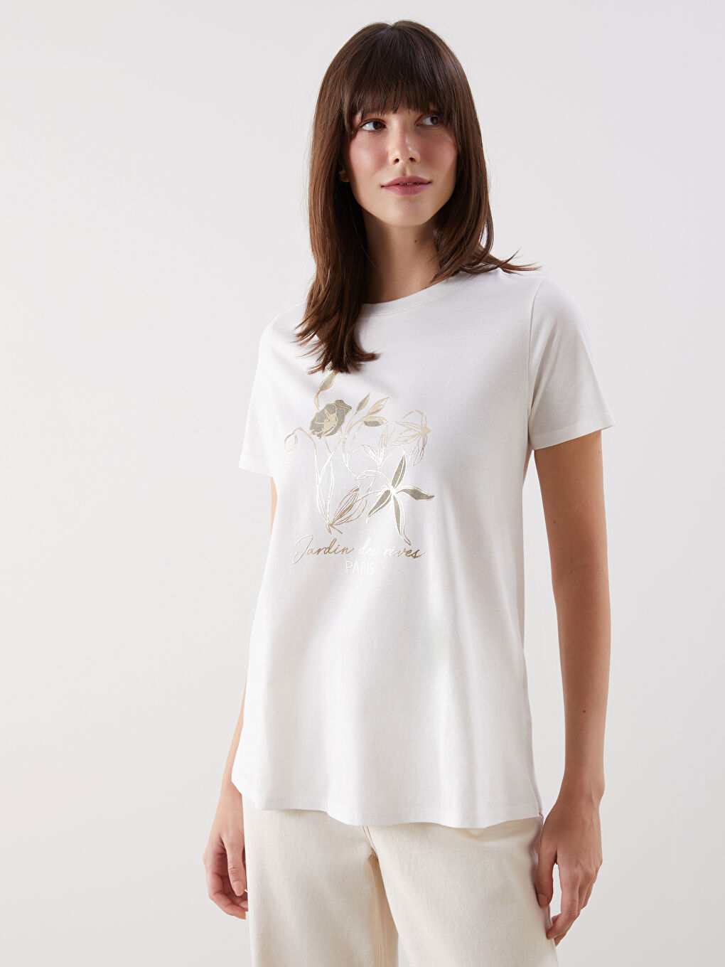 LCW Comfort Crew Neck Paris Printed Women's T-Shirt -W58133Z8-R9J