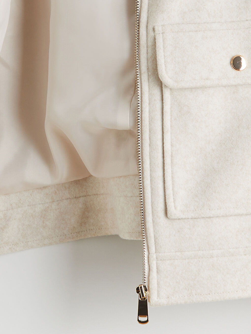 Ekru Gömlek Yaka Kadın Kaşe Ceket-6