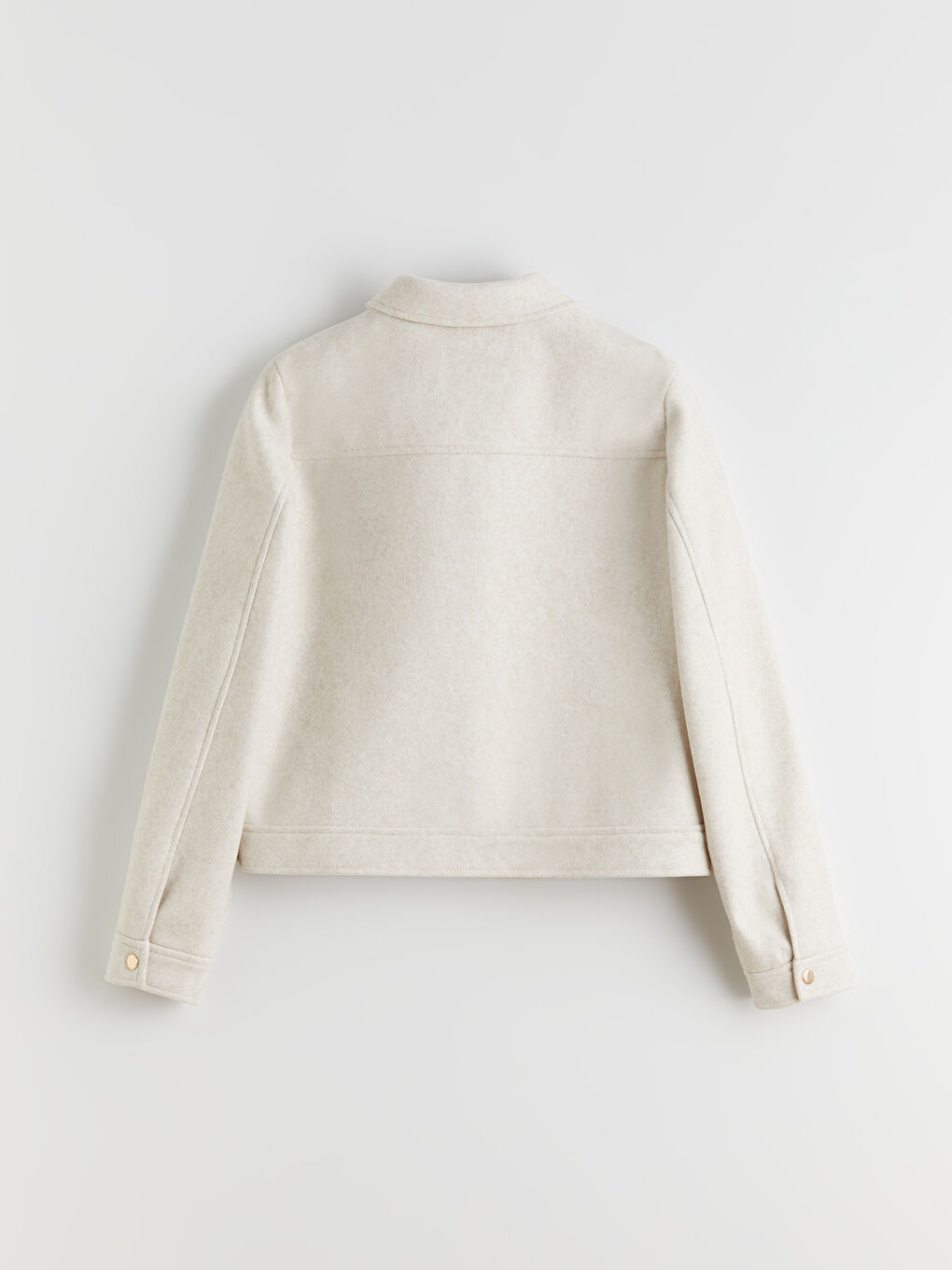 Ekru Gömlek Yaka Kadın Kaşe Ceket-7