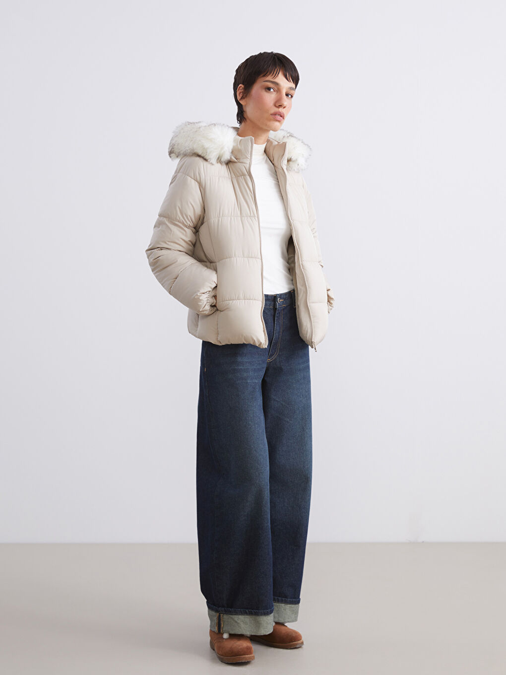 Women's Hooded Plain Puffer Coat-1