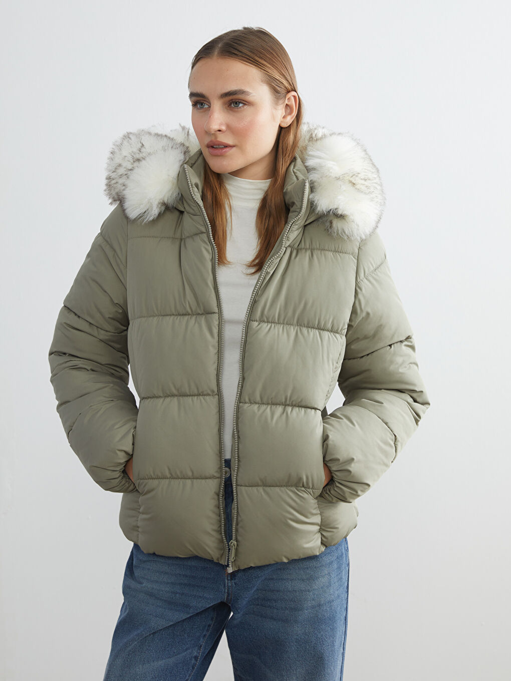 Women's Hooded Plain Puffer Coat-1