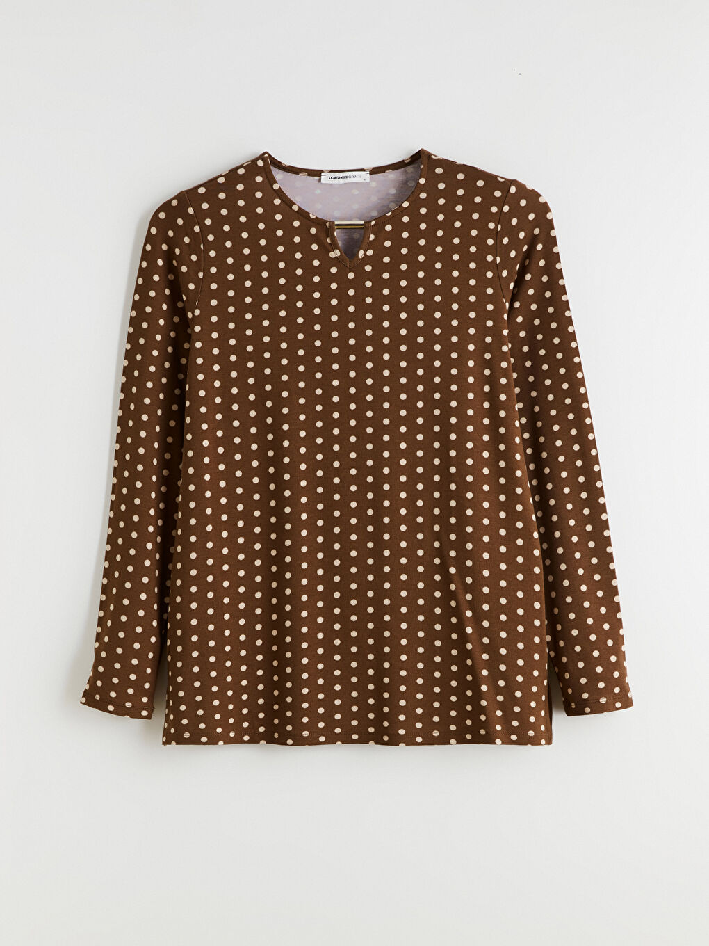 Kahverengi Bisiklet Yaka Puantiyeli Bluz-4