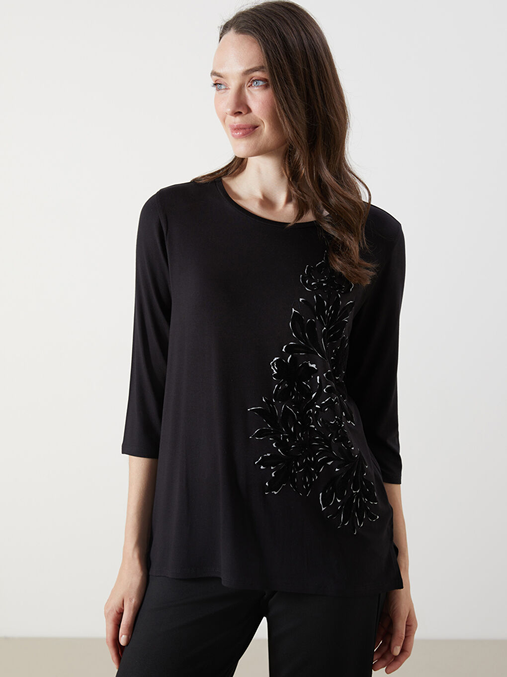 LCW Grace Crew Neck Floral Women's T-Shirt -W58178Z8-CVL