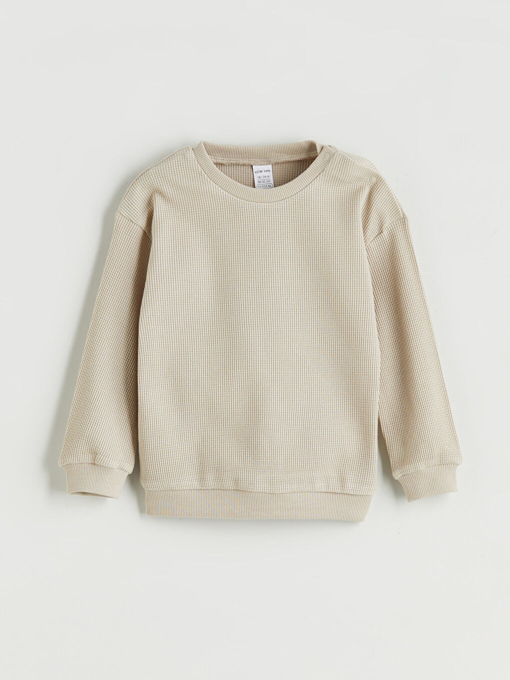 Bej Bisiklet Yaka Basic Erkek Bebek Sweatshirt