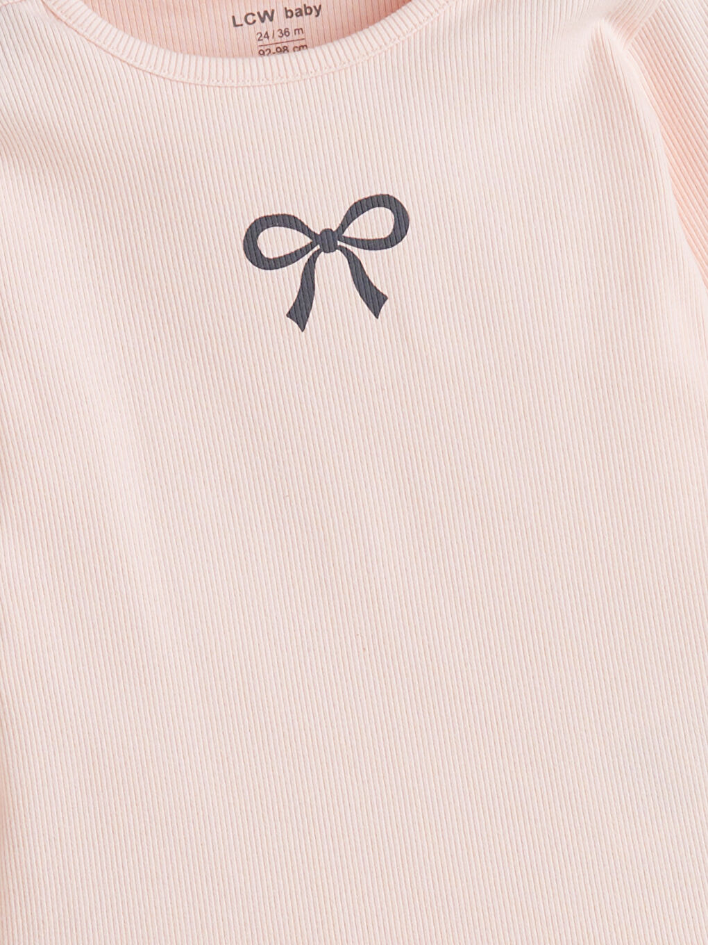 Pembe Bisiklet Yaka Fiyonk Desenli Uzun Kollu Kız Bebek Tişört-1