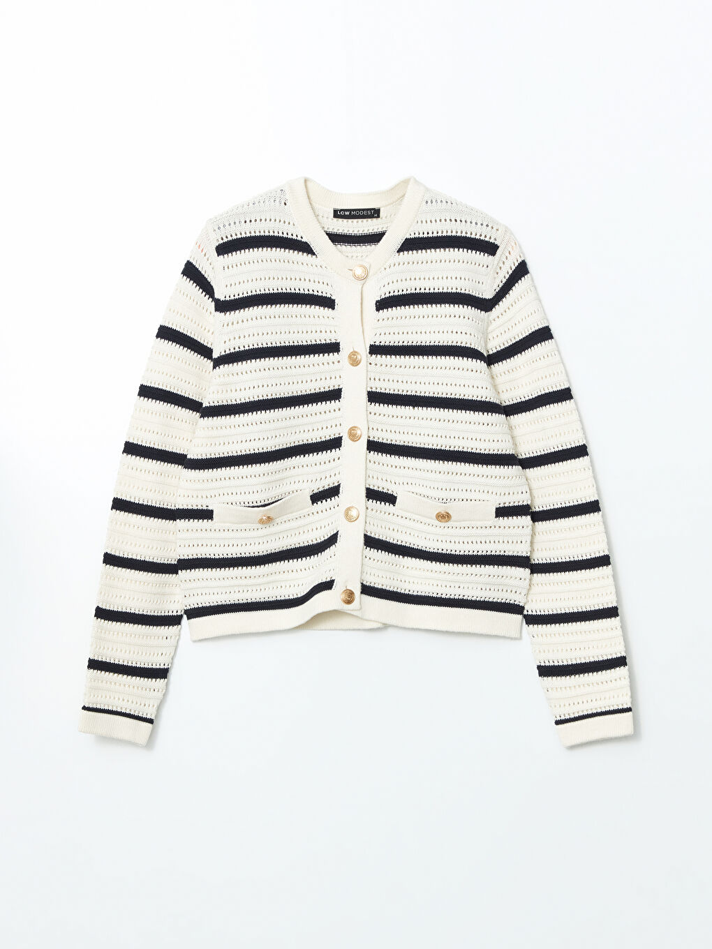LCW Modest Crew Neck Hole-Knitted Women's Knitwear Cardigan -W58221Z8-LGS