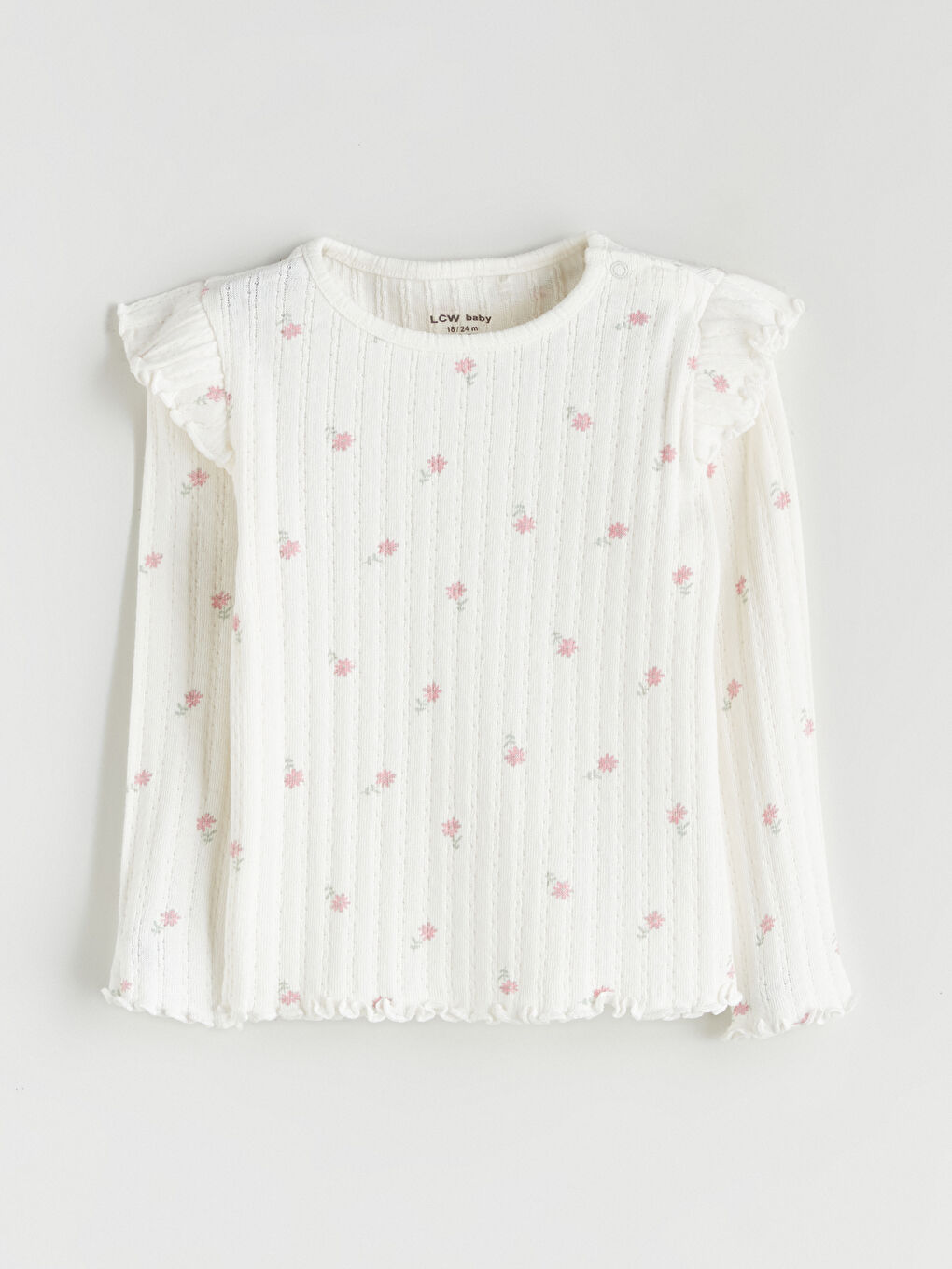 Ekru Bisiklet Yaka Çiçek Desenli Kız Bebek Bluz