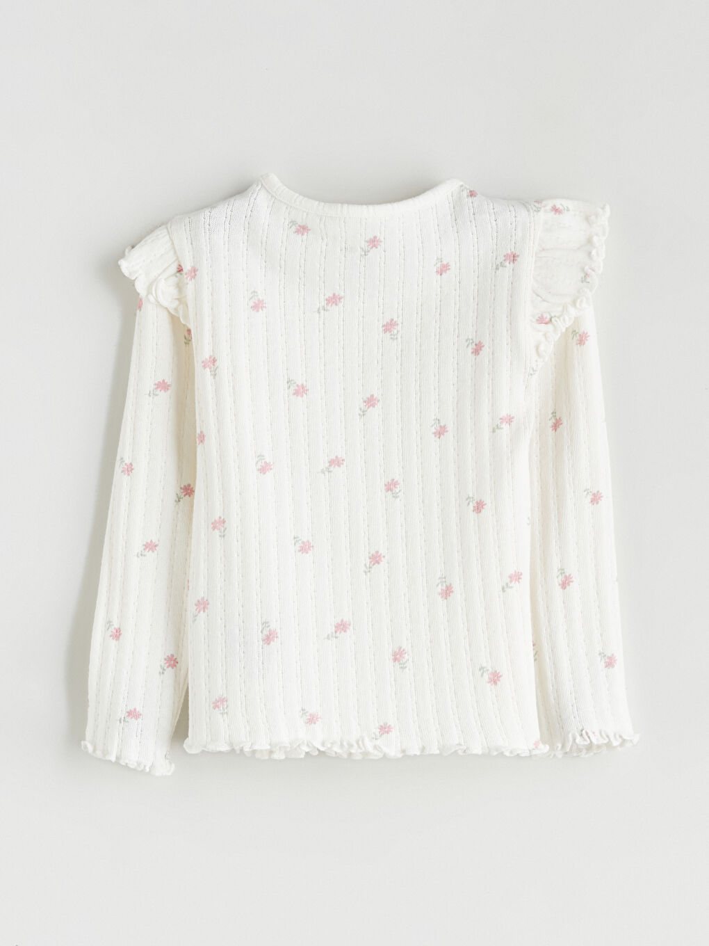 Ekru Bisiklet Yaka Çiçek Desenli Kız Bebek Bluz-1
