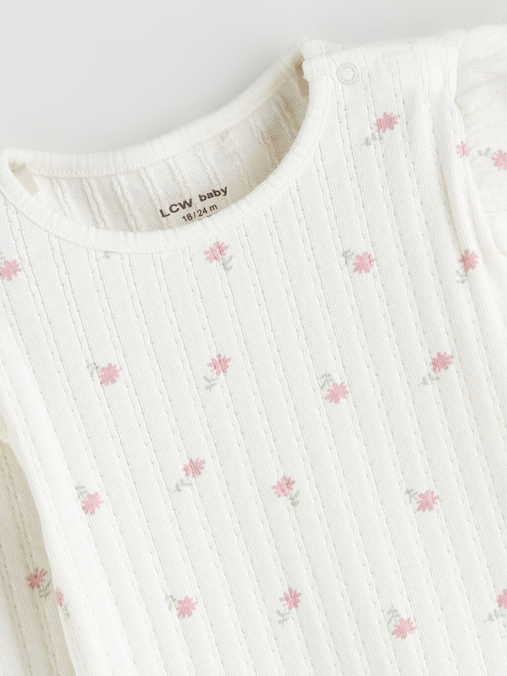 Ekru Bisiklet Yaka Çiçek Desenli Kız Bebek Bluz-2