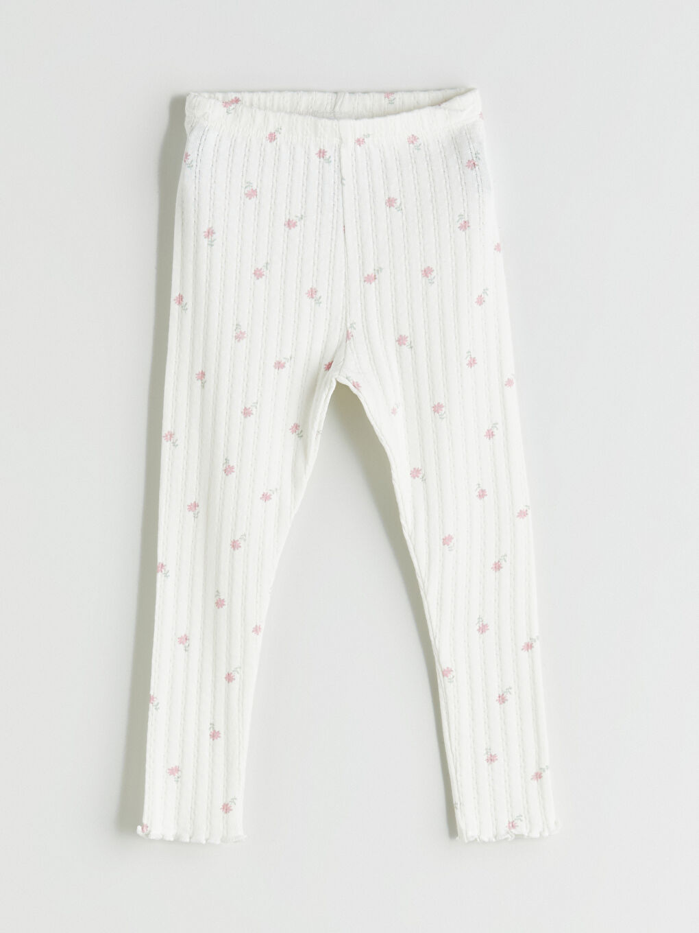 Ekru Beli Lastikli Çiçekli Kız Bebek Tayt