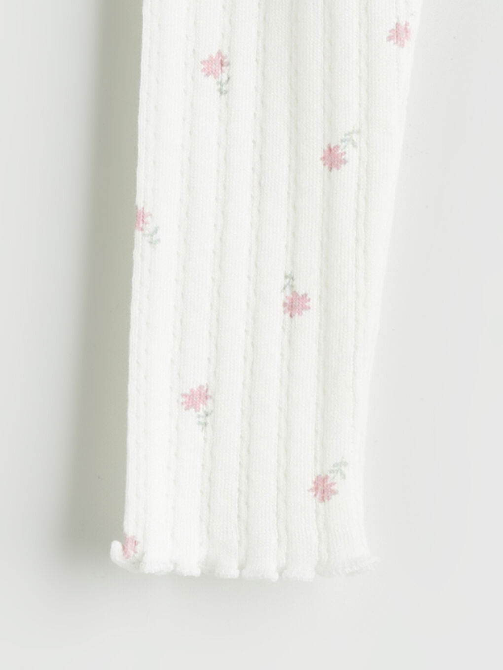 Ekru Beli Lastikli Çiçekli Kız Bebek Tayt-1