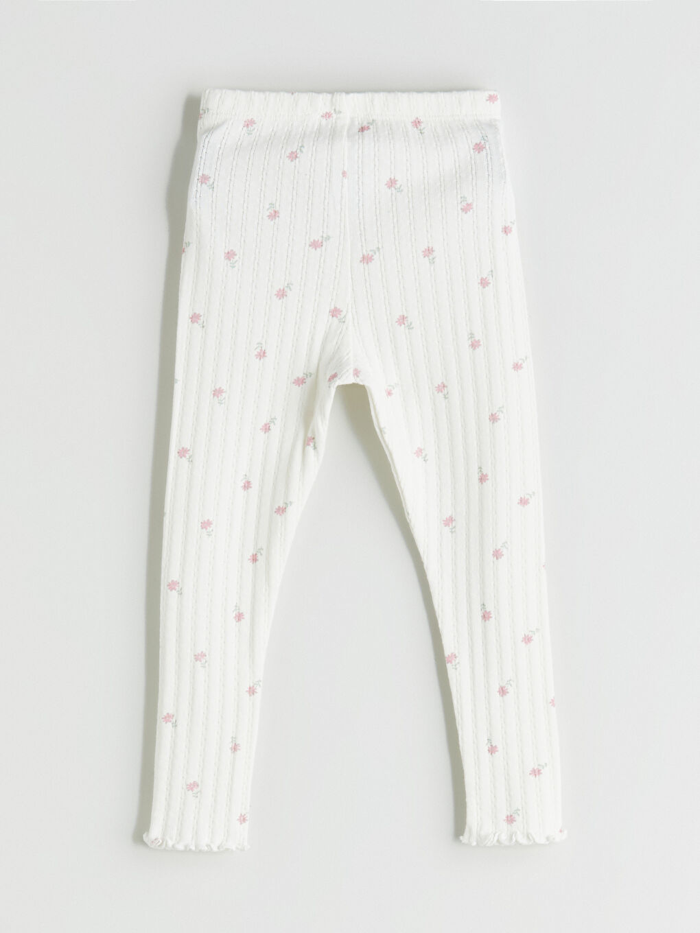 Ekru Beli Lastikli Çiçekli Kız Bebek Tayt-2